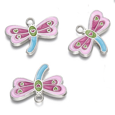 ECH07-2 - Multi-colour Enamel Dragonfly Charm/Pendant - platinum